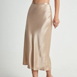 High Waisted Satin Midi Flow Skirt